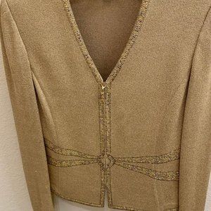 St John Knit Champagne/Gold Evening Wear Jacket & Skirt, Size 2